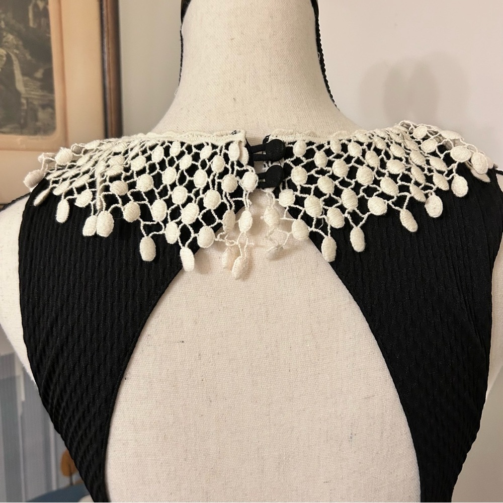 Free People Black and White Lace Embellished Mini Dress SZ M - Picture 4 of 6